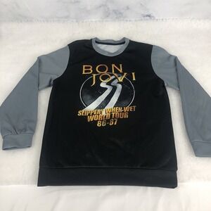 Youth Polyester Bon Jovi Print World tour 86-87  Black Long Sleeve Shirt Size M